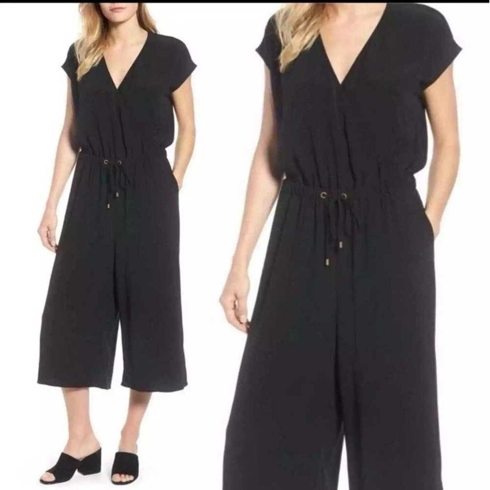 Eileen Fisher Cropped Wrap Wide Leg Jumpsuit Black Size XS‎